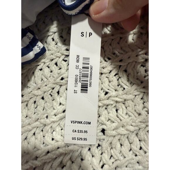 NWT VS PINK Bikini Scrunchie Triangle Top & Hi Waist Bottom Sz S Flamingo Stripe - Picture 14 of 16